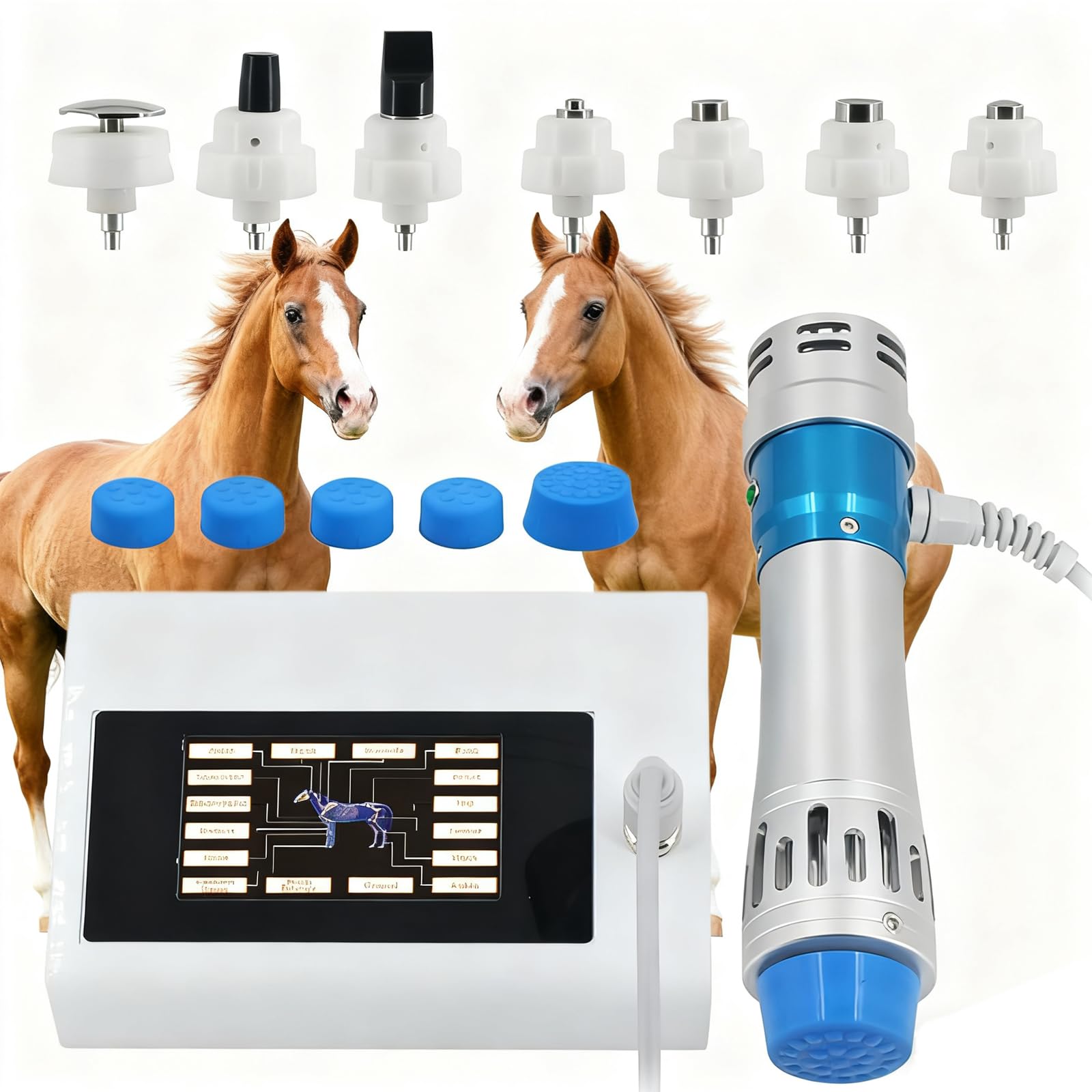 Whoolefun Horses Extracorporal Shockwave Therapy Machine, Animal Shock Wave Massager, 18 Frequency Levels, 30 Energy Levels, With 7 Deep Tissue Massage Heads, For Horse Racing