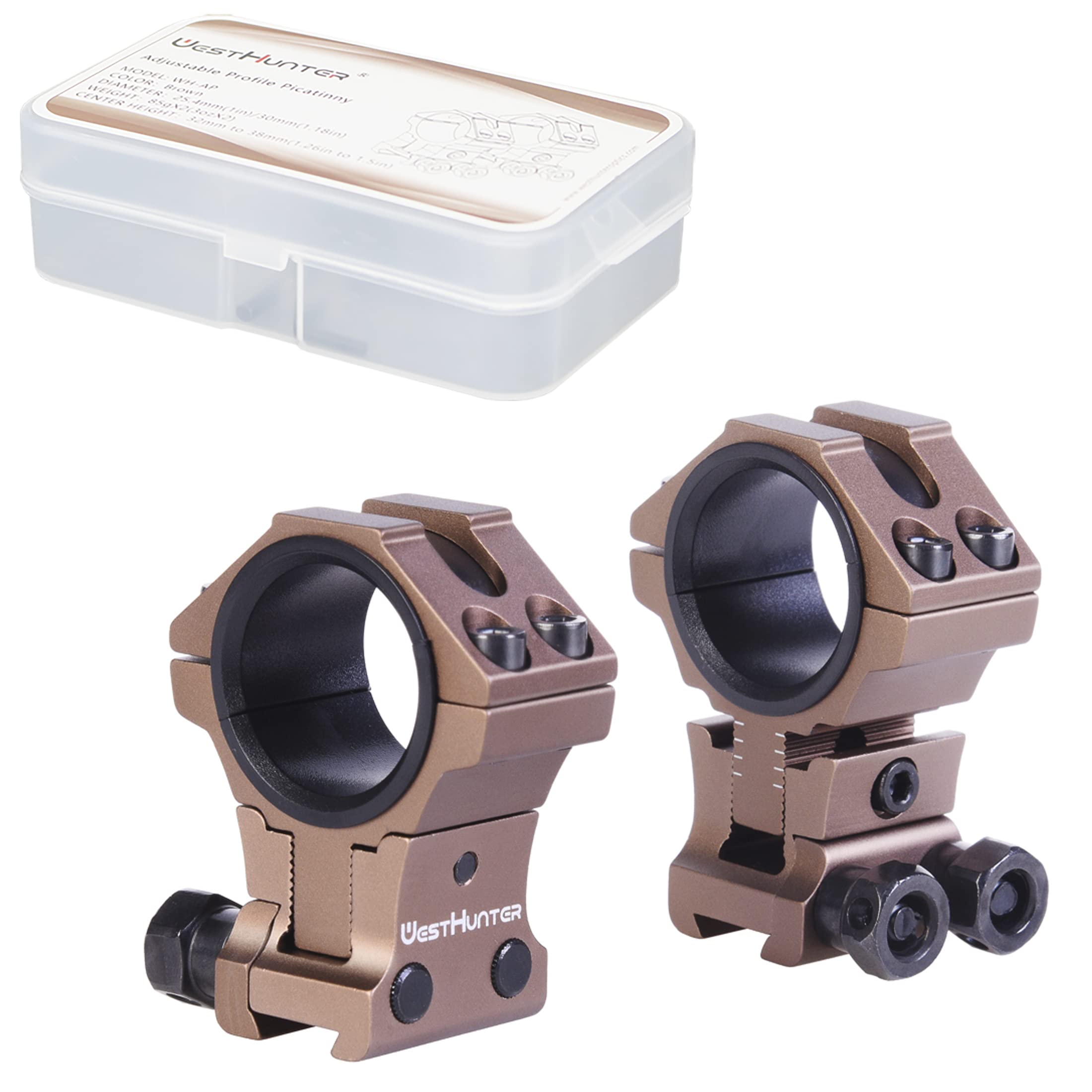 WestHunter Optics Precision Dovetail Scope Rings, 25.4 mm 30 mm Adjustable Height Scope Mount | 6 Colors