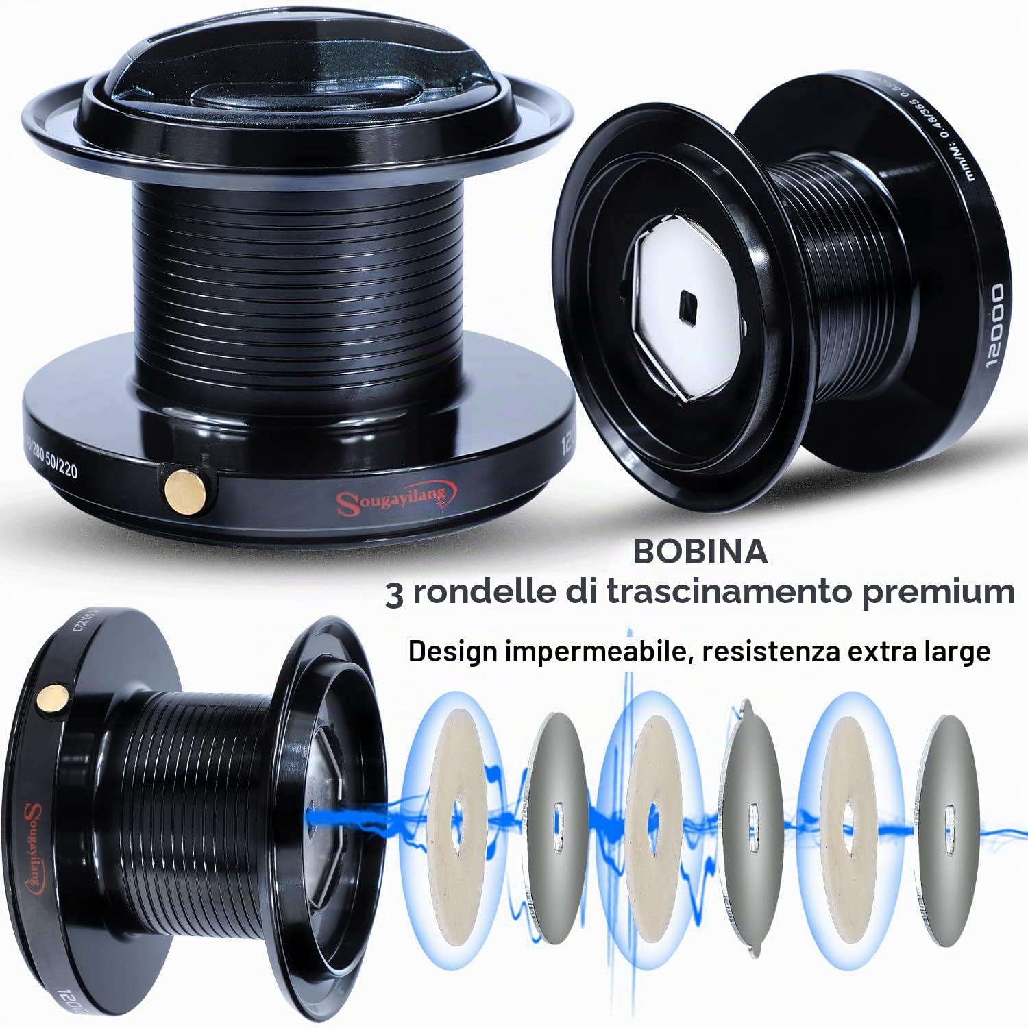 Sougayilang Mulinello da pesca alla carpa, mulinello ultra potente da filatura liscia 13+1BB corpo in metallo 9000/10000/12000 mulinelli da pesca per acqua salata e acqua dolce