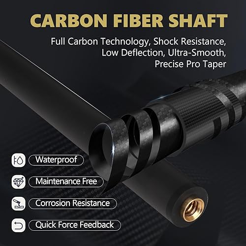 Miniatura 2 de Taco de billar de fibra de carbono con estuche, palo de billar con tecnología de carbono completo para adultos, Taco de piscina profesional de baja