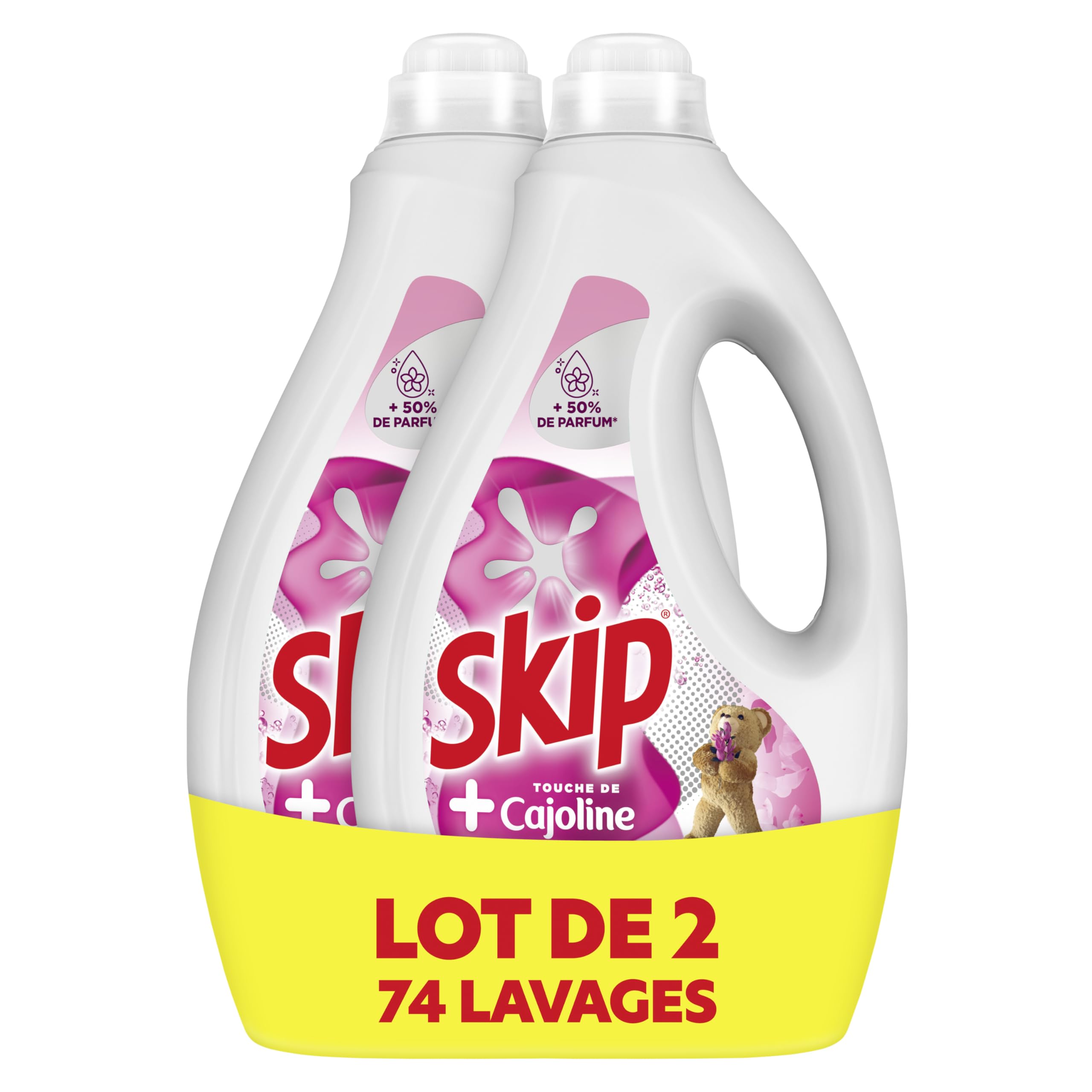 Skip Lessive Liquide Tout en 1 Touche de Cajoline, 74 Lavages | Lessive liquide efficace sur les taches, apporte douceur et parfum frais longue durée, adaptée aux cycles courts dès 30C