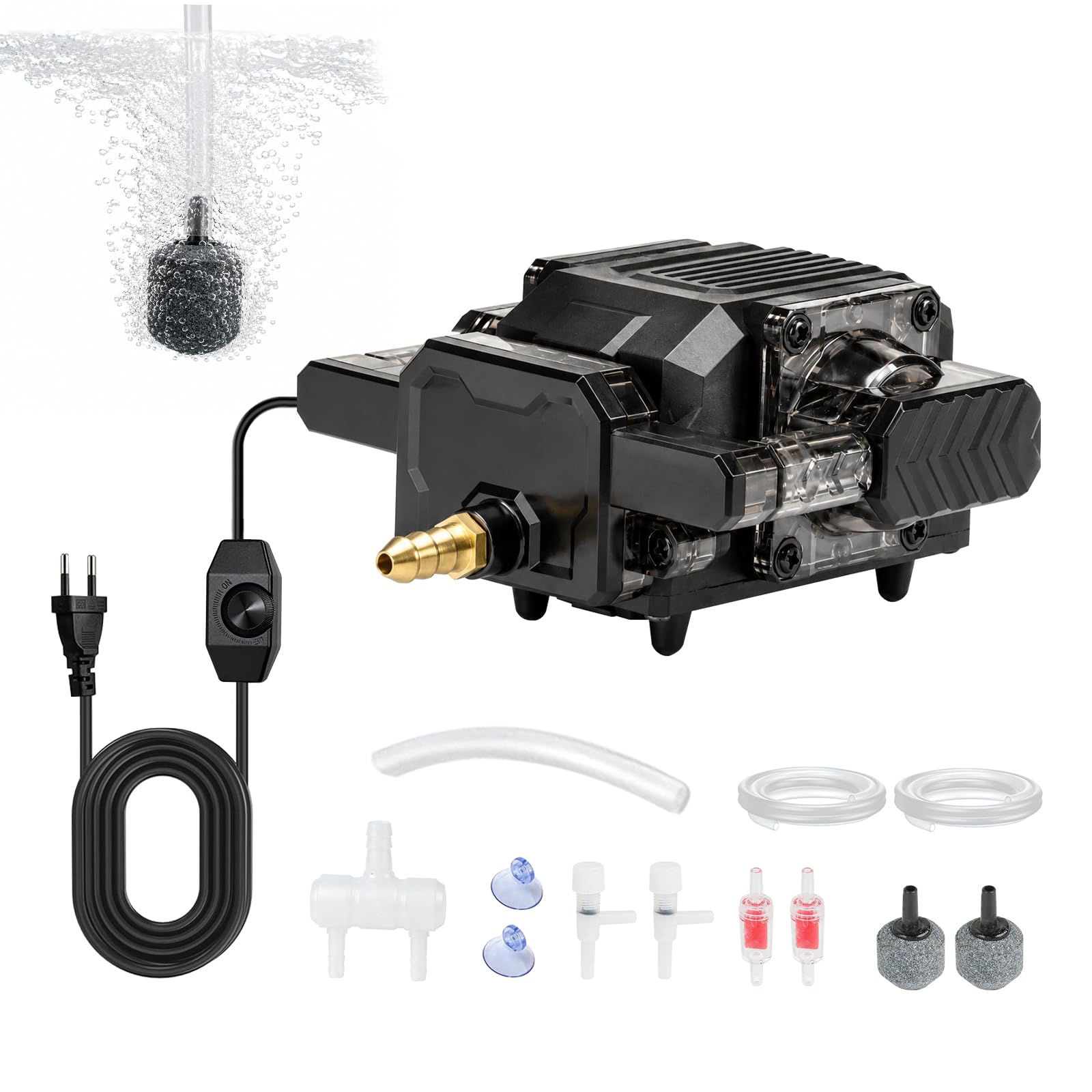 EXLECO Pompe à Air Aquarium Silencieuse 25W, 55L/Min Réglable