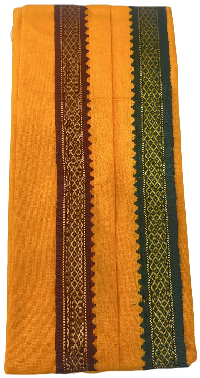 Traditional Pure Cotton Yellow Angavastram with Jacquard Border-picture-36