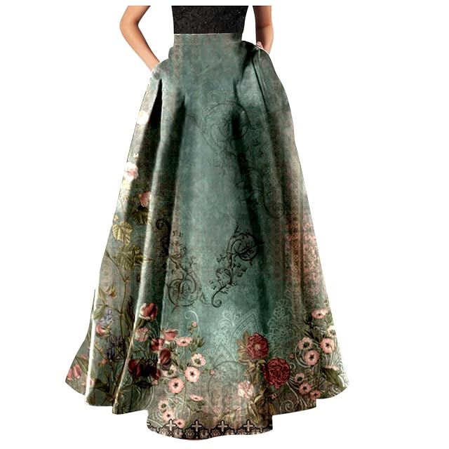 Maxi Skirts for Women 2025 Womens Boho Floral Printed High Waisted Mopping Floor Length A Line Long Skirt
