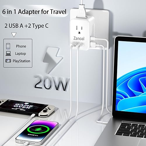 Miniatura 3 de Adaptador de enchufe de viaje europeo 6 en 1, convertidor de voltaje de 220 V a 110 V, adaptador de viaje de EE. UU. a Europa, adaptador de
