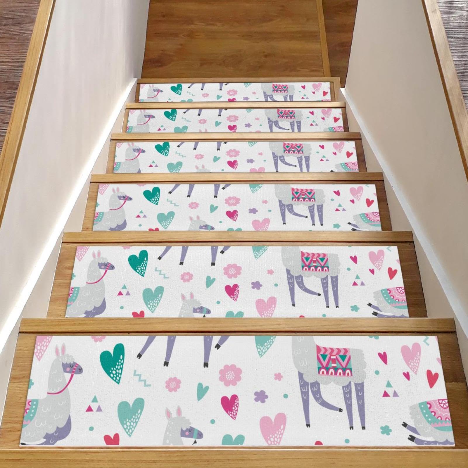 Tapis d'escalier antidérapants alpaga blanc pour marches bois