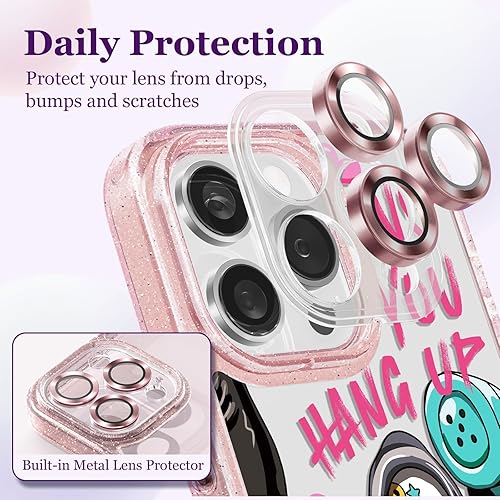 Miniatura 2 de Funda compatible con iPhone 15 Pro Max, bonita estética, funda rosa brillante para teléfono con protector de cámara, funda con estampado de calavera