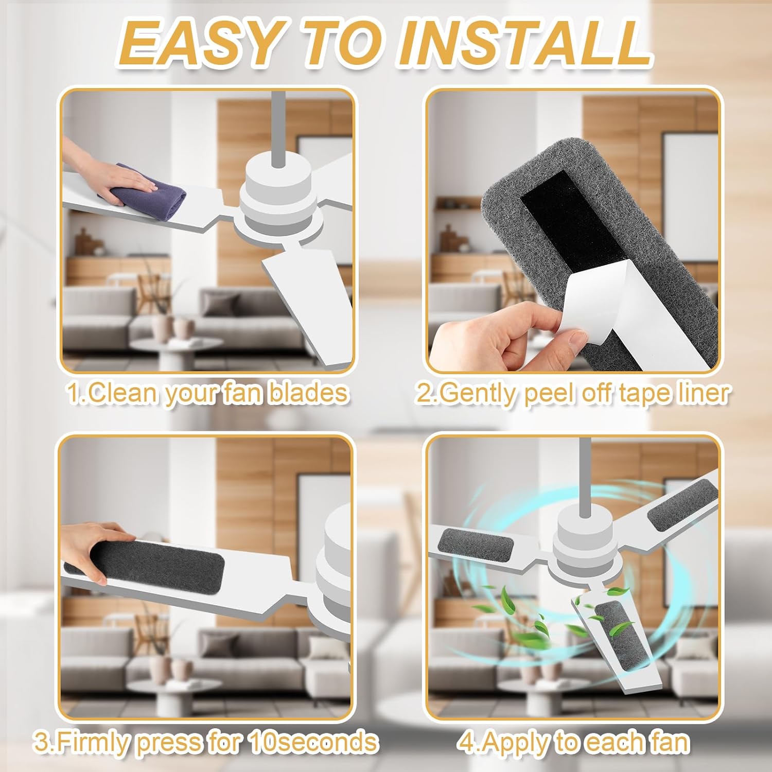 Tuanse 20 Pack Ceiling Fan Filters for Blades Ceiling Fan Air Filter Activated Zeolite Easy Stick Air Filter Trap Pet Odors, Dander, and Dust for Common Household Contaminants (Light Gray)