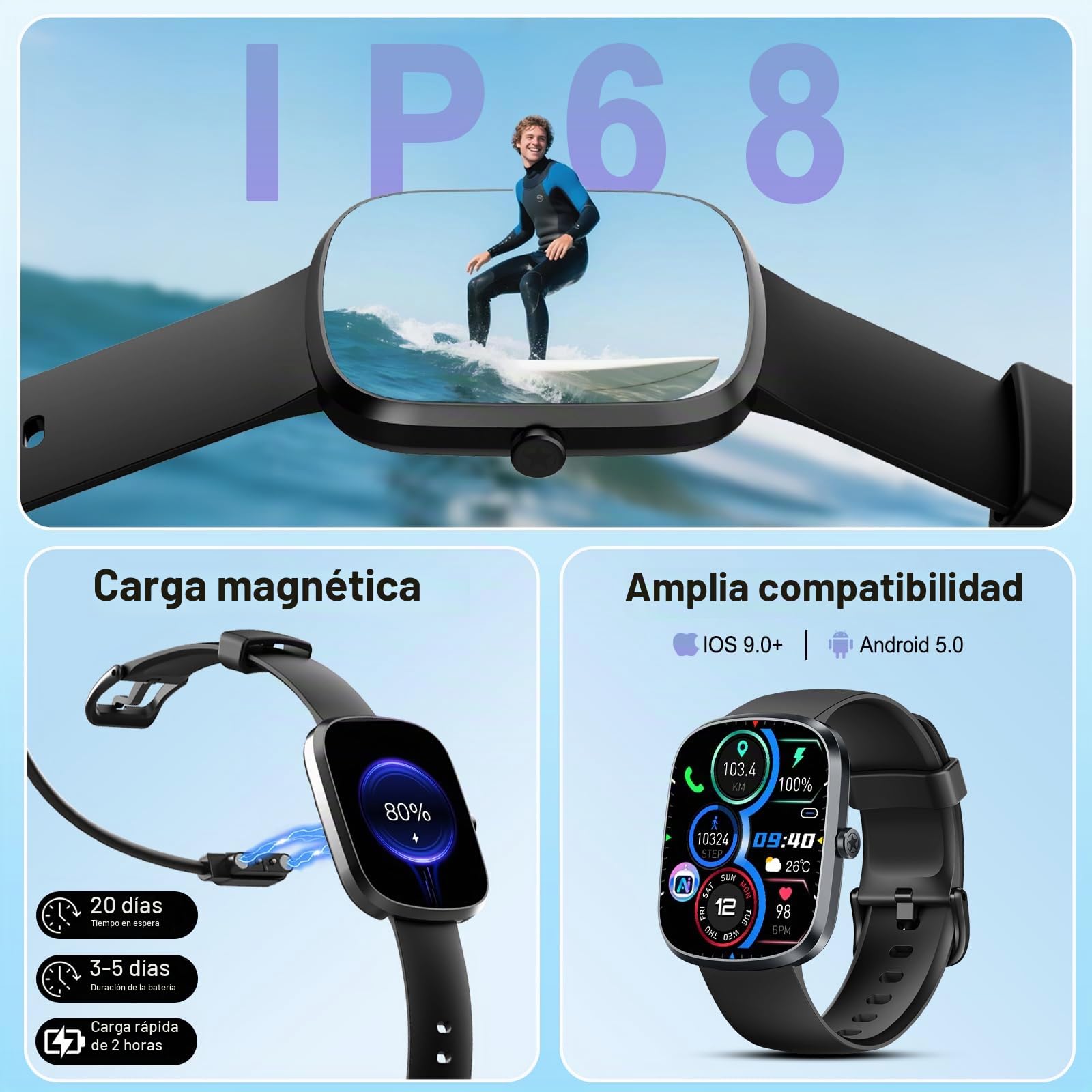 IA Reloj Inteligente Hombre Mujer, IA Interactiva Smartwatch con Llamadas Bluetooth, 110+ Modos Deportivos Smart Watch con ChatGPT Salud IA, Pulsómetro/Monitor de Sueño, IP68 Impermeable