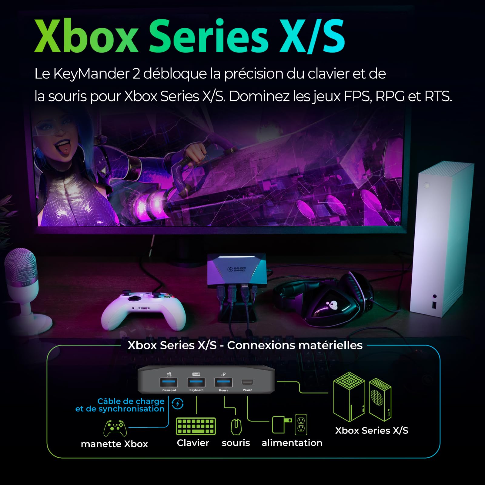 IOGEAR KeyMander 2 - Adaptateur Clavier Souris Switch pour Xbox Series X|S, PS5 PS4 et Nintendo Switch avec fonction Cross-Over pour la manette