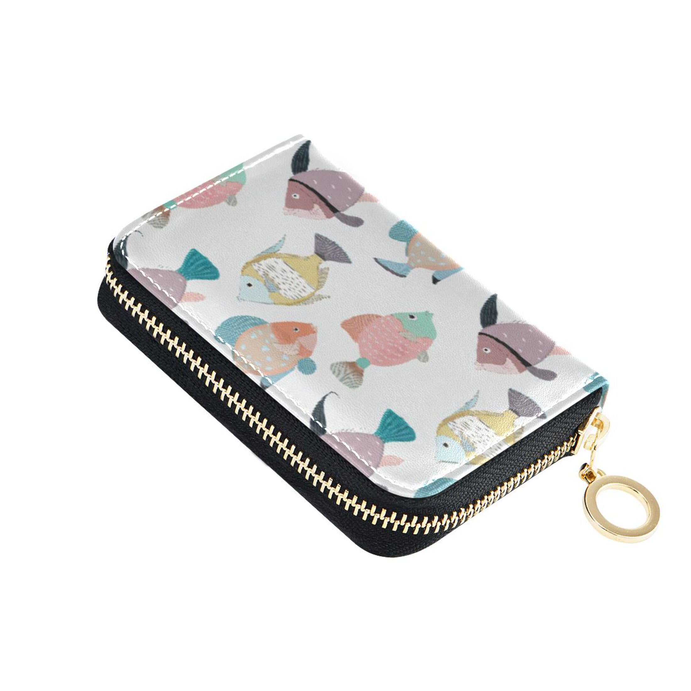 Burbuja Modern Fishes Credit Card Holder for Women Men RFID Blocking, Leather Accordion Zipper Card Case Wallet 11 Slots