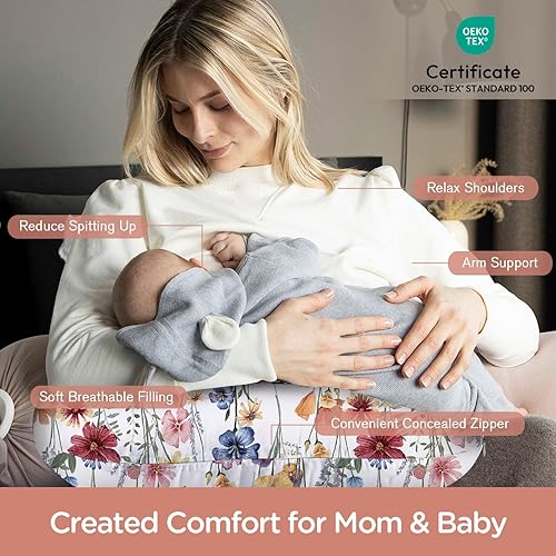 Miniatura 5 de Little Grape Land Almohada de lactancia, almohada de lactancia materna para mamá, almohada de espuma viscoelástica triturada para lactancia, mejor