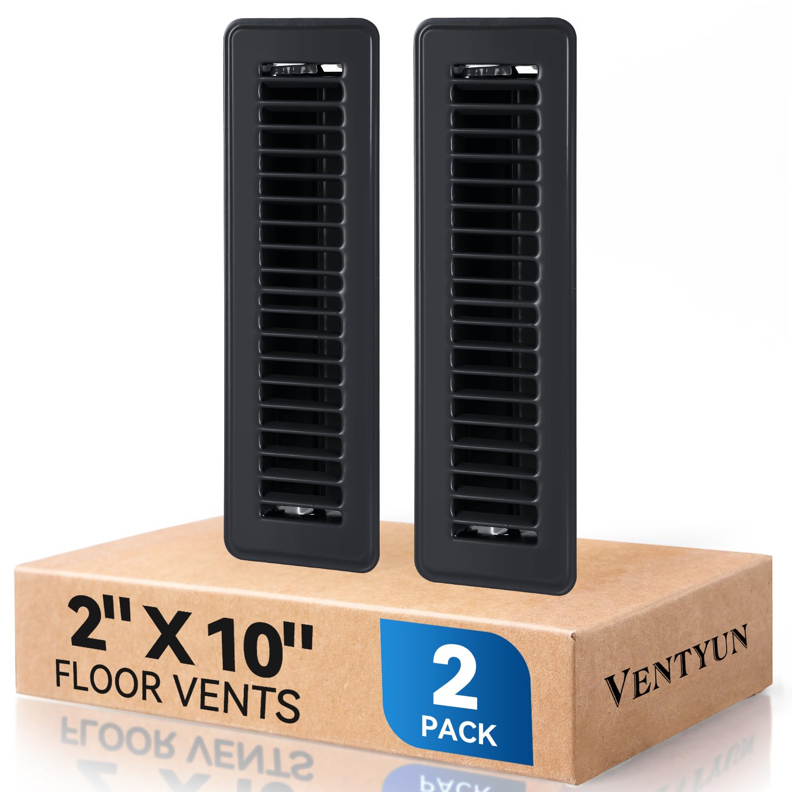 Housses d'aération de plancher en métal noir 5x25 cm lot de 2 avec flux d'air réglable