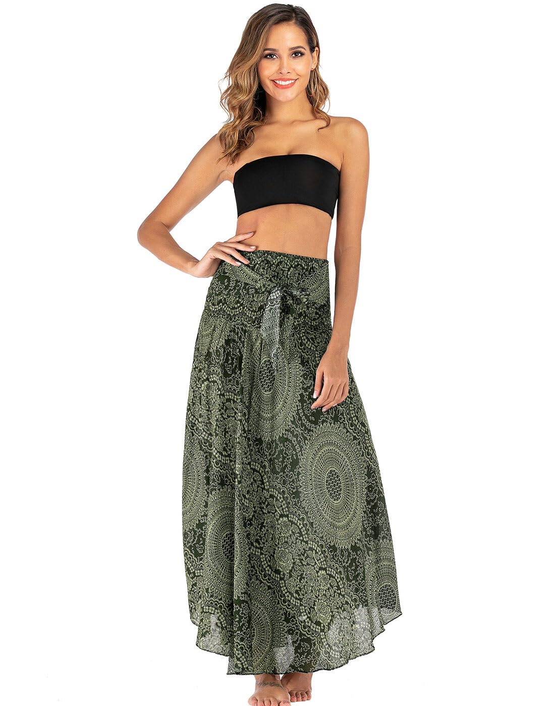 FEOYA Donna Gonna Lunga Elegante Abito a Vita Alta Estate Boemia Capestro Abito Spiaggia 2 in 1 Gonne da Mare