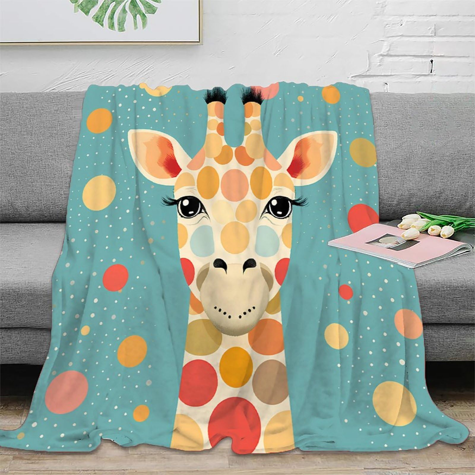 Jeté de canapé girafe 3D anti-froid en microfibre respirante