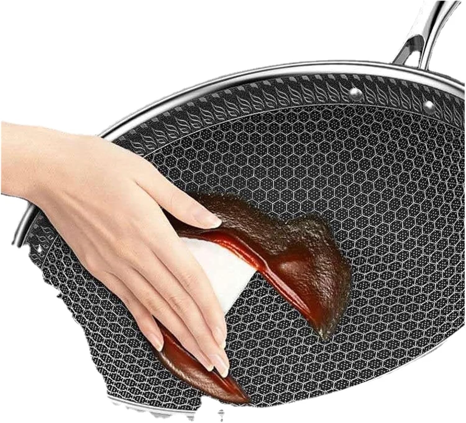 Non-Stick Stainless Steel Honeycomb Pan For Gas And Induction Cooktops, 32cm/34cm(E 32CM double-side)