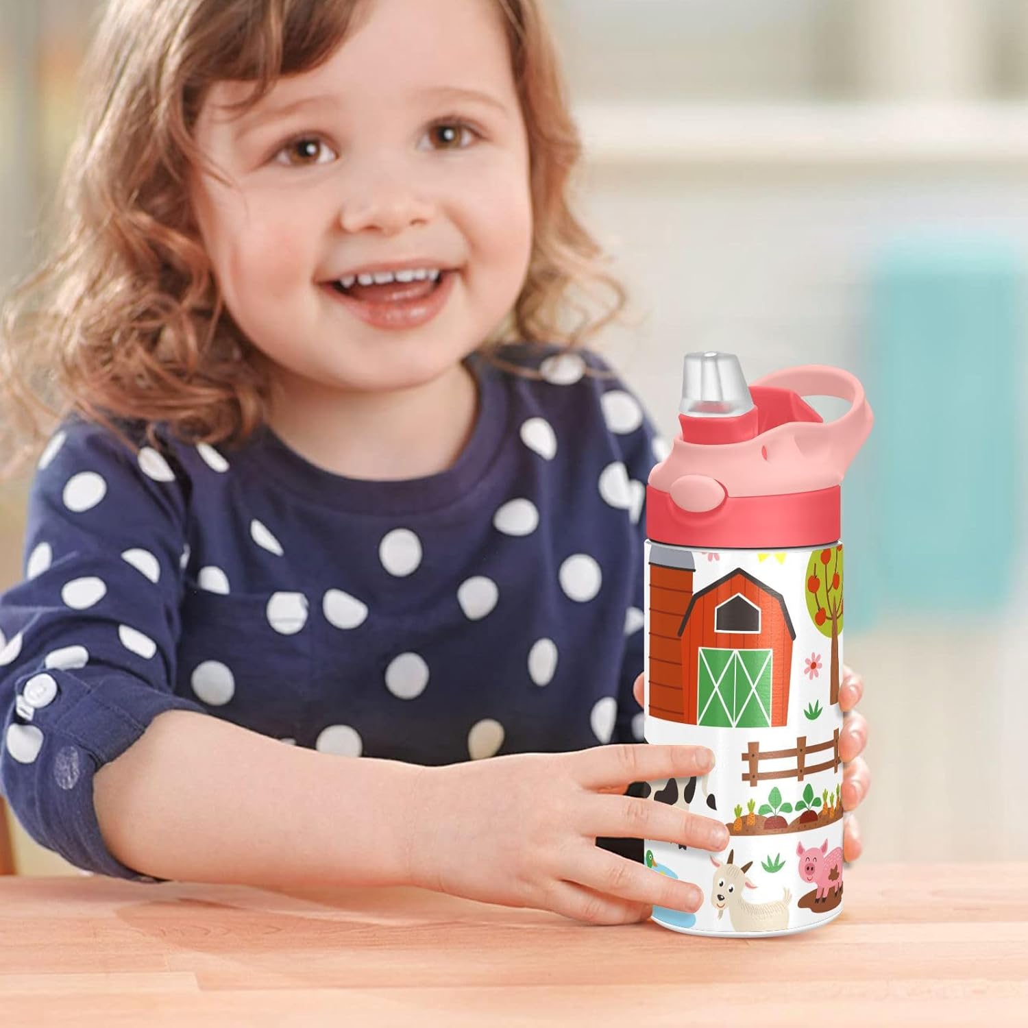 Farm Animals Kids Water Bottle, Insulated Stainless Steel Water Bottles with Straw Lid, 12 oz BPA-Free Leakproof Duck Mouth Tumbler for Boys Girls - Image 7