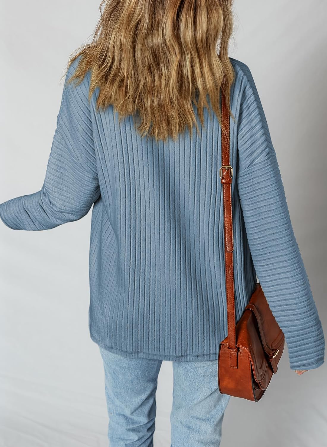 SHEWIN Womens Ribbed Knit Shacket Jacket Casual Long Sleeve Button Down Shirts Loose Sweater Tops Dressy Blouses with Pocket - Image 5