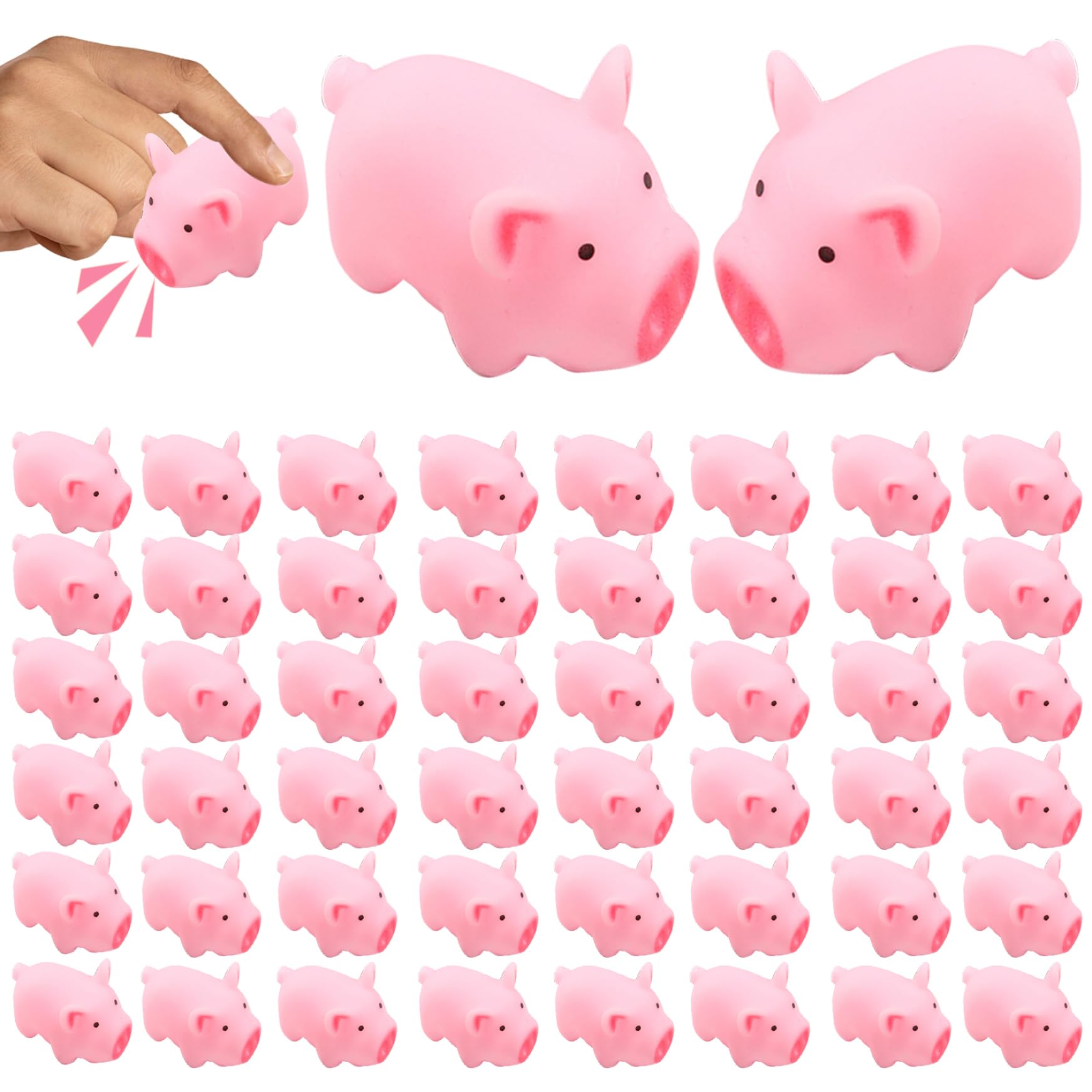 Mini Pigs 50 Pcs Squeaky Rubber Bath Toys, 1In, Assorted, Mini Resin Pigs