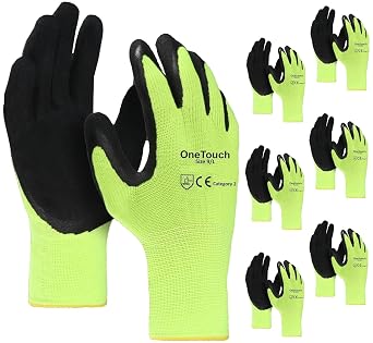 A406 24 Pairs Work Gloves Latex foam coated Gloves Work Grip Glove High Visibility Latex Foam Builders Gardening Grip Gloves (Large/9)