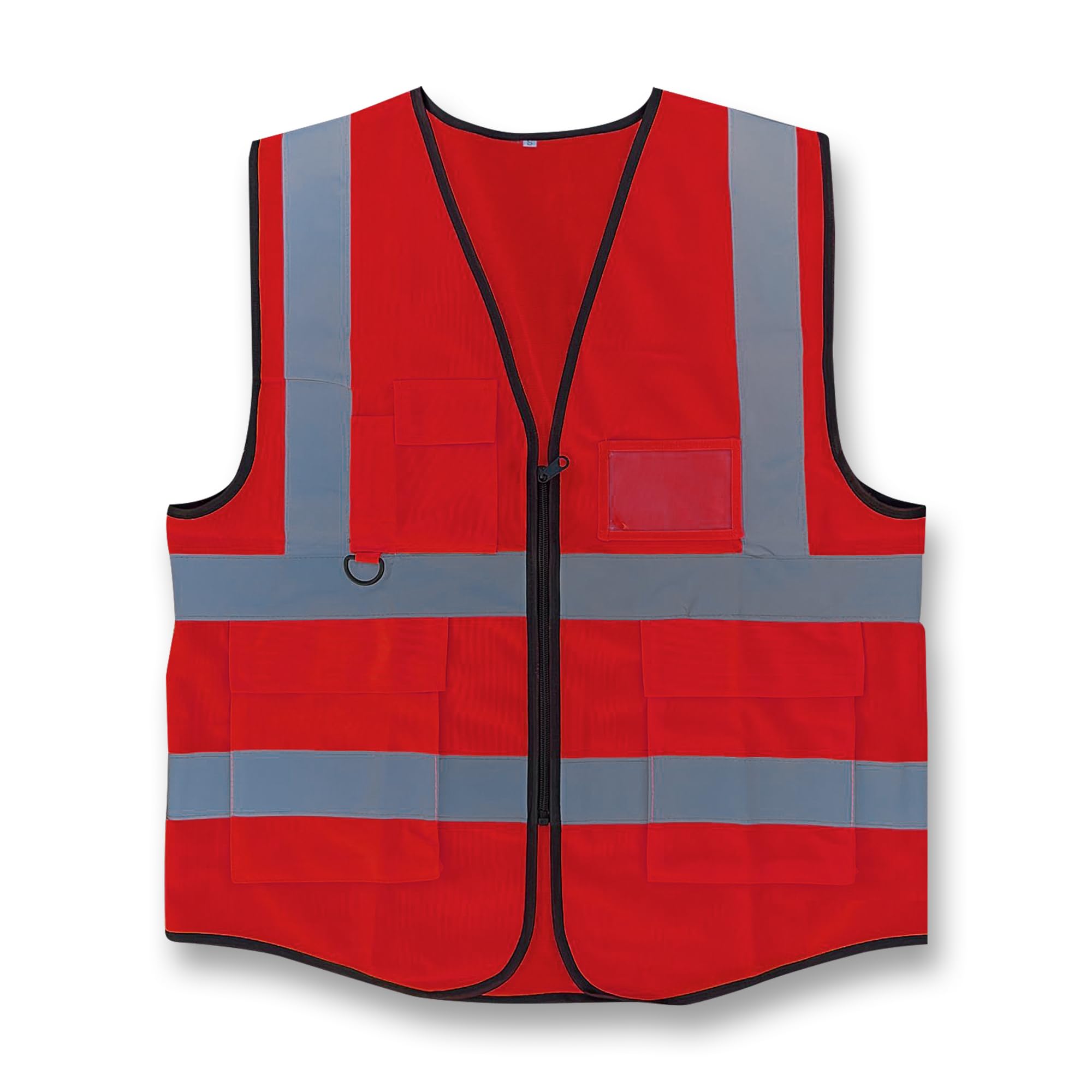 Vasego - Hi Visibility Executive Reflective Safety Vest for Men & Women with Multi pockets with zipper -Class 2 Utility High Viz vest for adults with reflective strips (Red, 4XL)