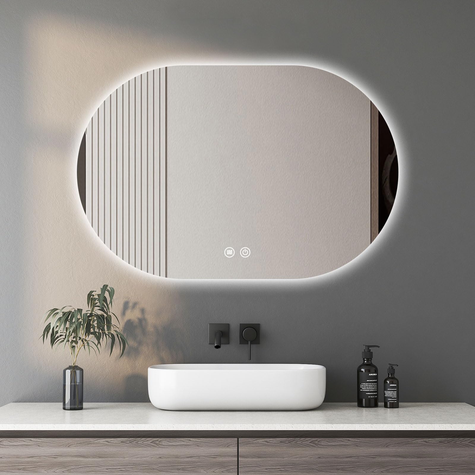 FGXHHS LED Smart with Anti-Fog 3 Colors Dimmable Memory Function Tempered Glass,Touch Control, Waterproof, Horizontal/Vertical Installation Hang Horizontally