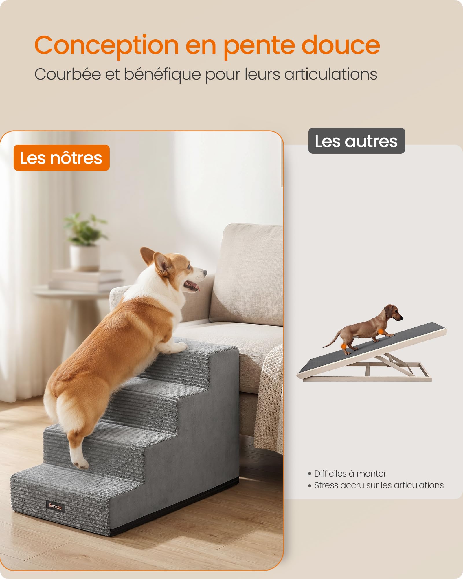 Feandrea Escalier pour Chien et Chat, 4 Marches, 62 x 40 x 44 cm