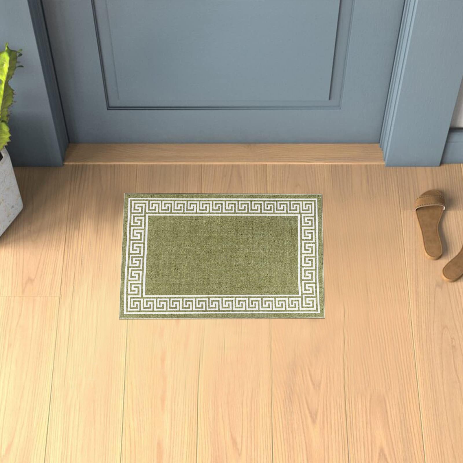 renoazul® Non Slip Door Mat Super Absorbent Heavy Duty | 40 x 60 cm Washable Doormats for Kitchen and Office Indoor Outdoor Anti Slip Floor Mat - Greeky Rug - Green & Cream — image 1