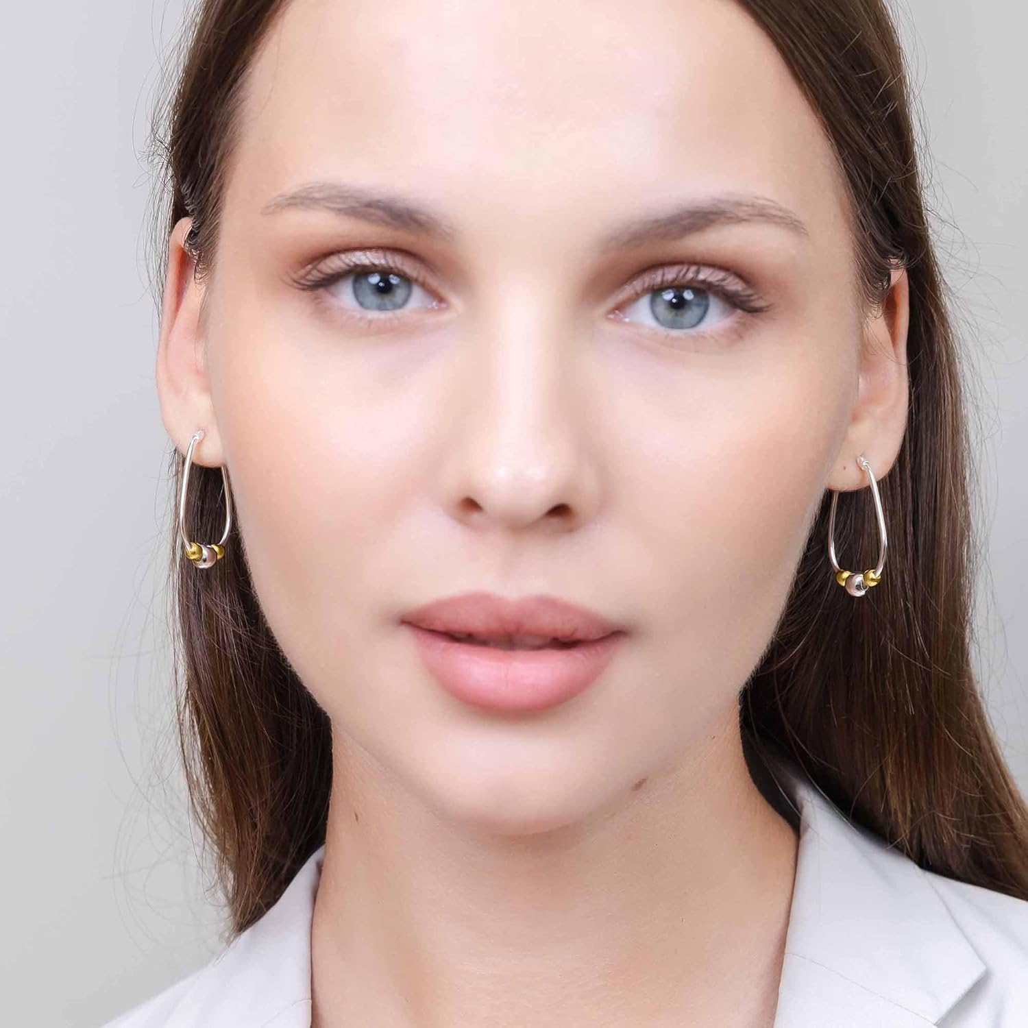 Hoops & Loops 925 Sterling Silver Beaded Hoop Earrings for Women, 18mm & 30mm Ball Bead Dangle Click-Top Hoops, Two-Tone 14k Gold, Rose Gold, Black Flash Plated Sterling Silver - Image 2