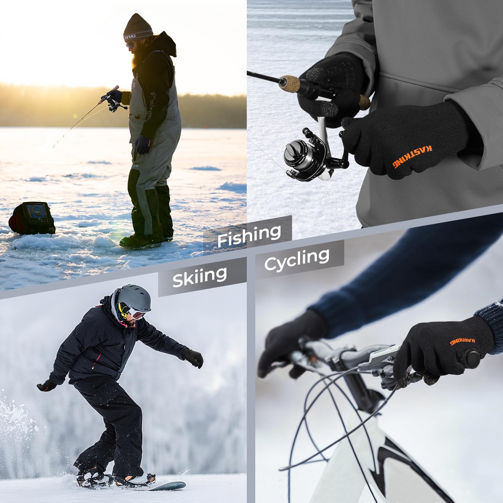 KastKing HydroFlex Waterproof Fishing Gloves, Touchscreen Compatible, Non-Slip Palm, 4-Way Stretch, Extended Cuff for Winter & Ice Fishing, Kayak, Boating, Unisex
