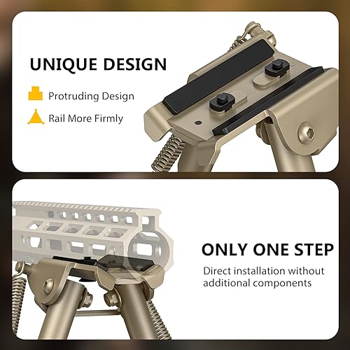 Miniatura 2 de CVLIFE Bípode de rifle ligero de 6 a 9 pulgadas para riel M (0.54 libras) se fija directamente para caza y disparos