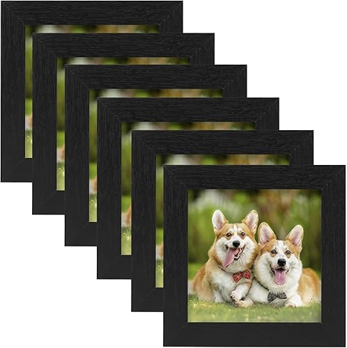 Vista 39 de Juego de 6 marcos de fotos de 6x6, marcos de fotos de grano de madera rústica para montaje en pared de galería o exhibición de mesa Madera