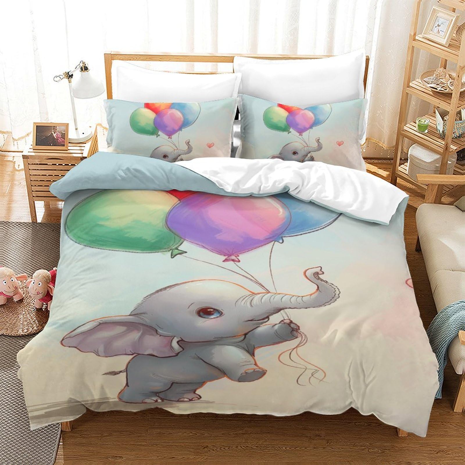 Housse de couette éléphant 140x200 parure lit microfibre 3D