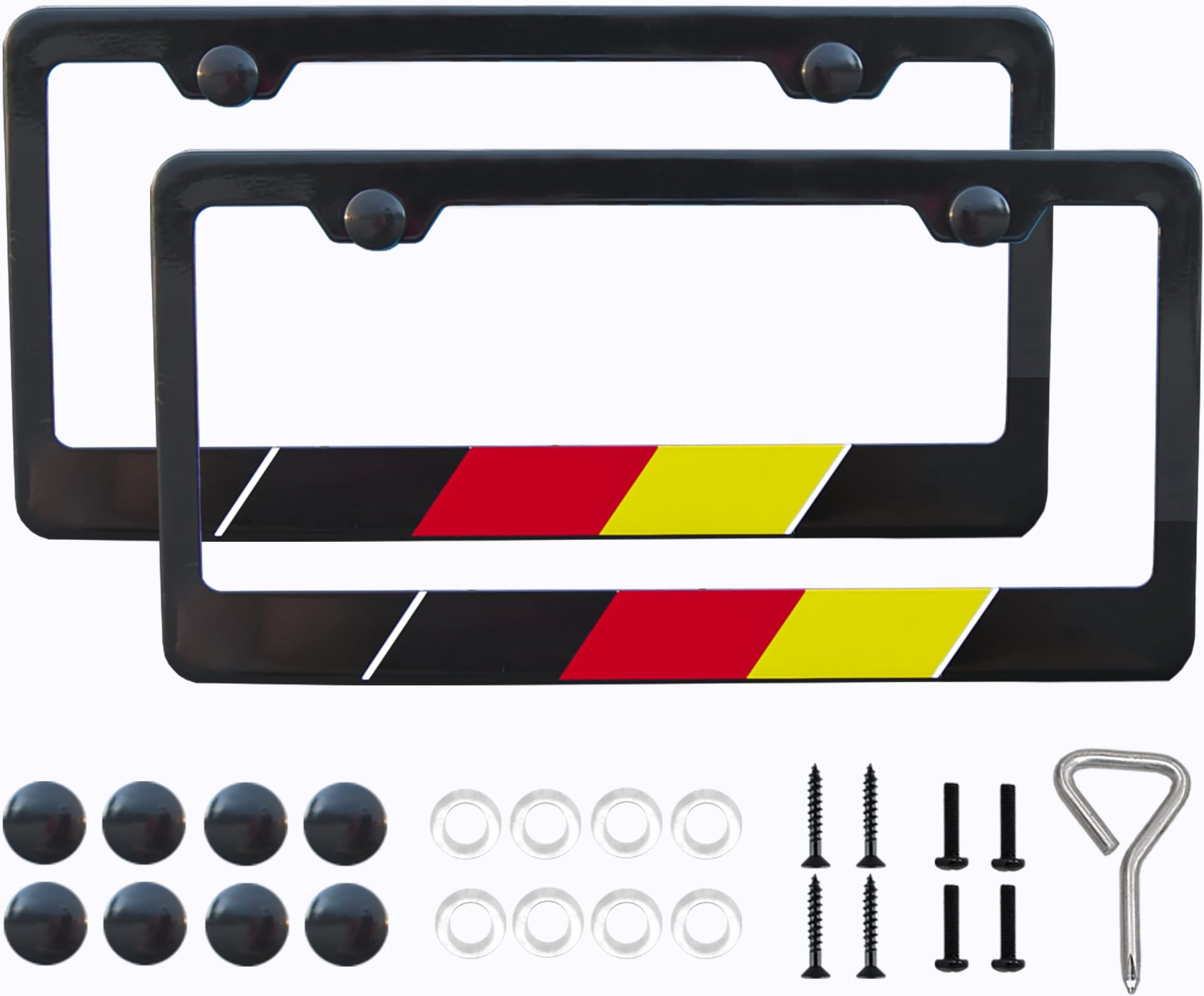 International Tie License Plate Frame, Made with High Grade High Grade and Durable Aluminum (Black German - 2 Pack)