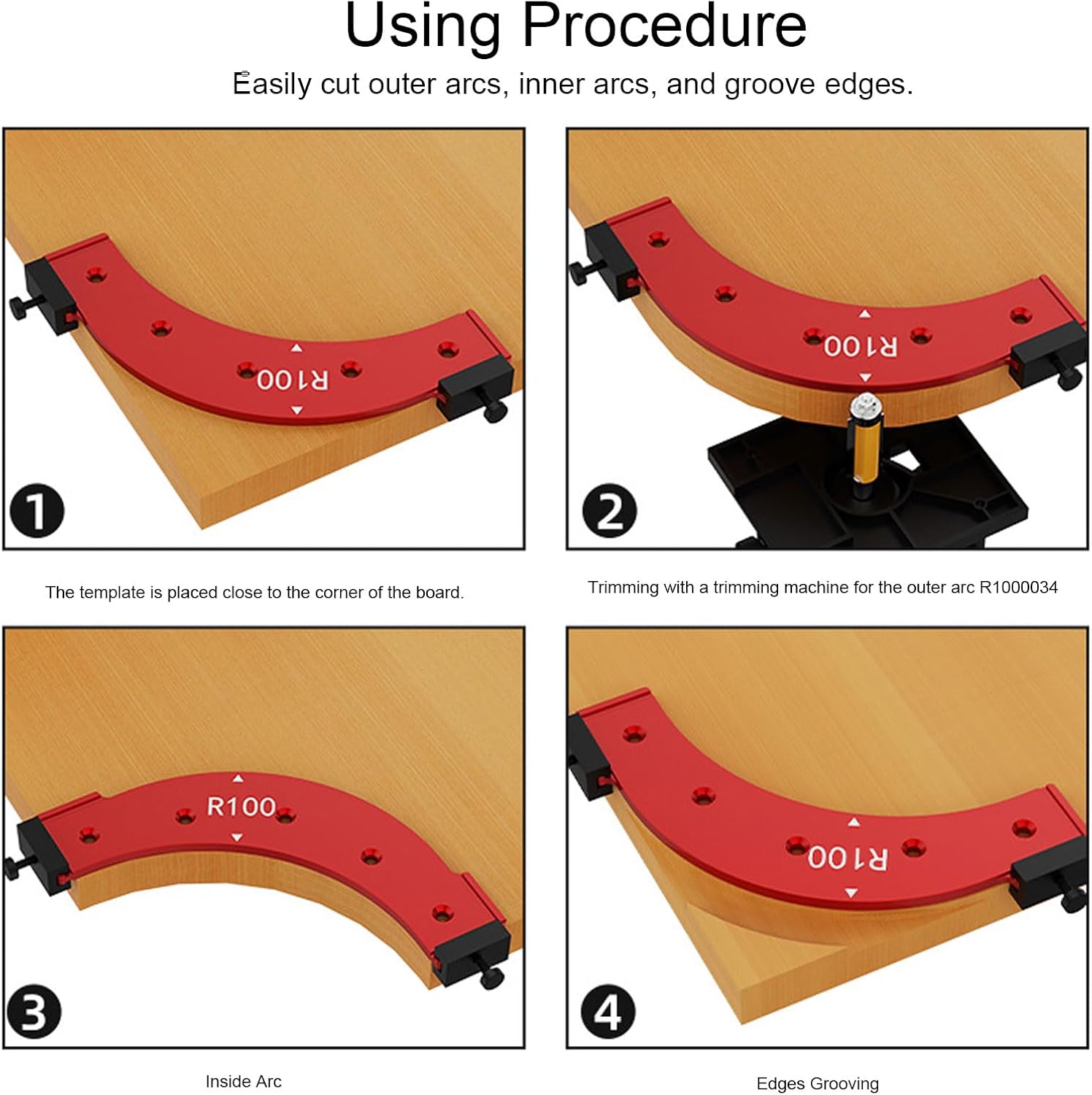 Table Corner Router Jig Set, Round Corner Radius Templates, R100-300 Aluminium Alloy Trimming Round Corner Templates Corner Jig Template Set for Woodworking Routing