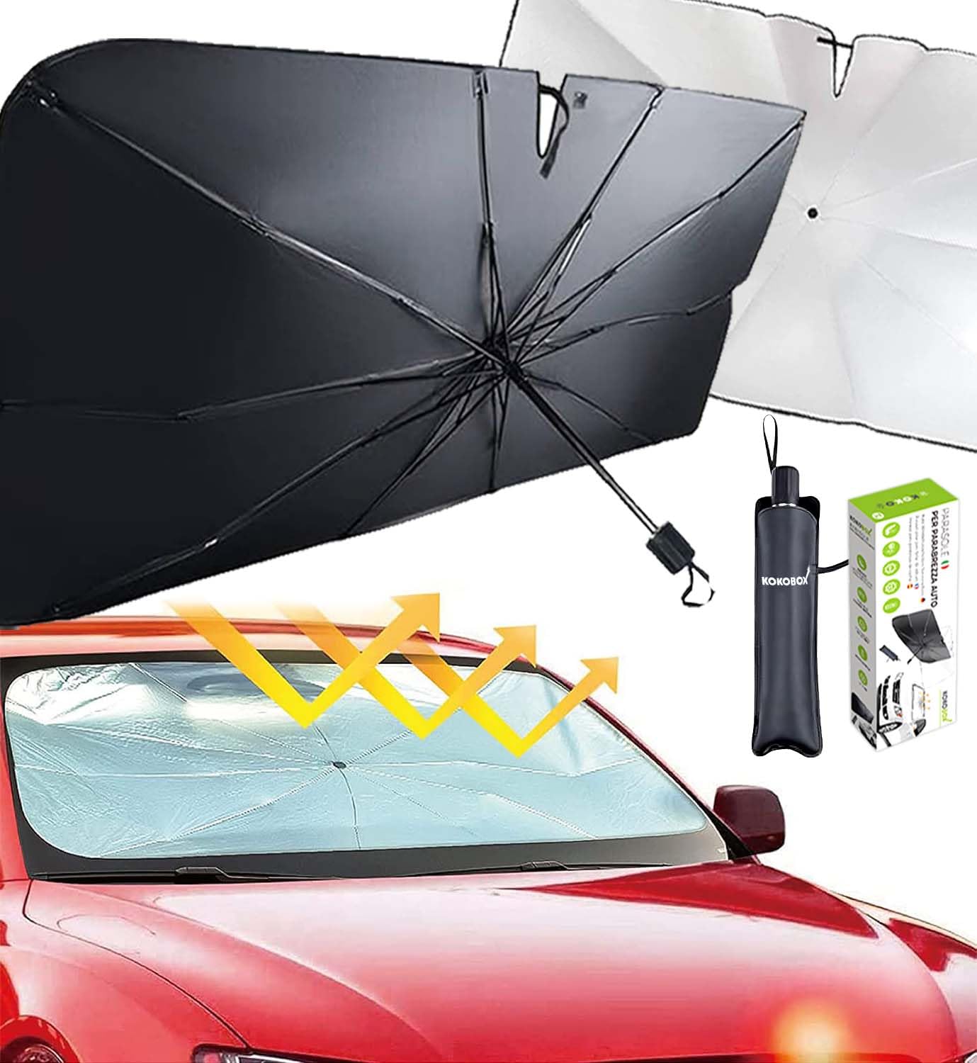 HOME KOKO LOOK Parasol Coche Delantero Plegable 125x65cm Parasol Paraguas Coche Parasol Delantero Plegable Protector Solar Coche Coche Sol Sombra Bloquea Los Rayos UV Parasol Plegable para De Coche