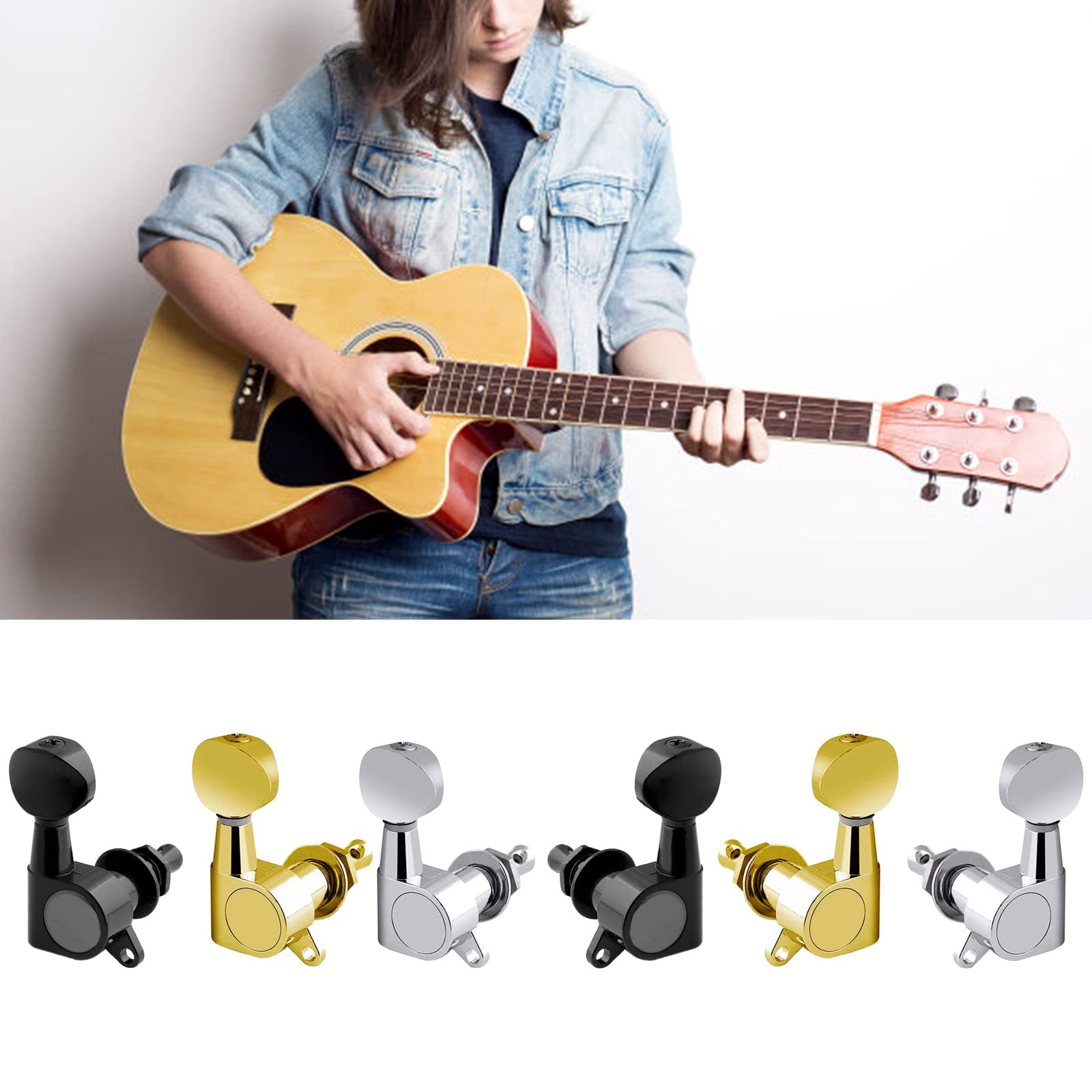 QIEIEI 6Pcs 3R3L Guitar Tuners,1:14 Ratio Tuners Acoustic Guitar Tuning Pegs Electric Guitar Tuning Keys Guitar Machine Heads