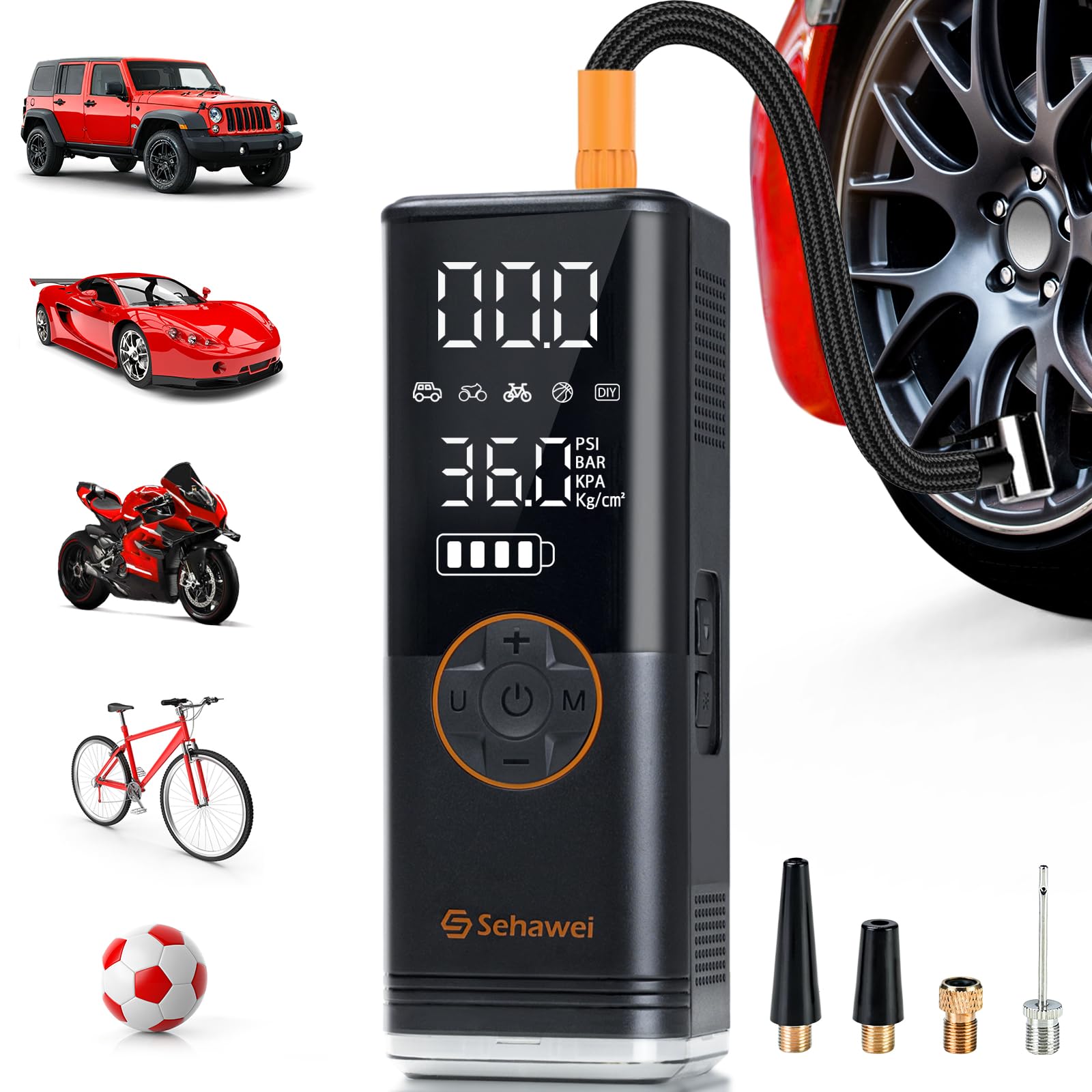 Sehawei Y11 Gonfleur Pneus Voiture,Compresseur à Air Portatif 150PSI avec écran LCD Numérique, 20000mAh Pompe a Velo Electrique pour SUV, Voiture, Moto, vélo, Balle