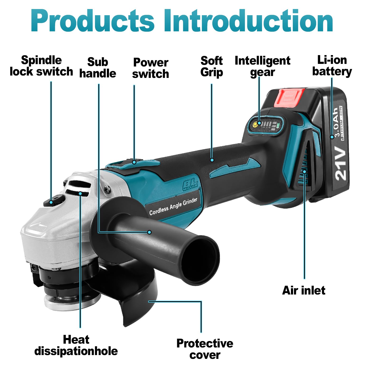 Yofuly Akku Winkelschleifer für Makita Akku 18V 21V, 2× 3.0Ah Akkus & Ladegerät, Akku Flex Trennschleifer 125mm, 9000U/min, 3 Stufige Drehzahlregelung, Inkl. 5* Trennscheibe, 2* Fächerscheibe
