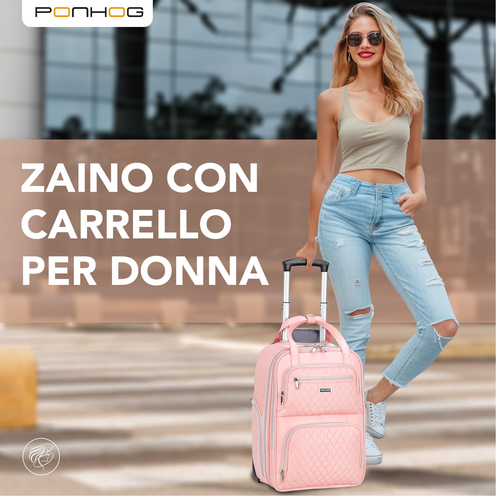 Ponhog Zaino Trolley Viaggio per PC Portatil da 15.6/16/17.3 Pollici, Zaino da Viaggio con Ruote Uomo e Donna, Zaino Trolley per Affari Università Viaggi Aereo