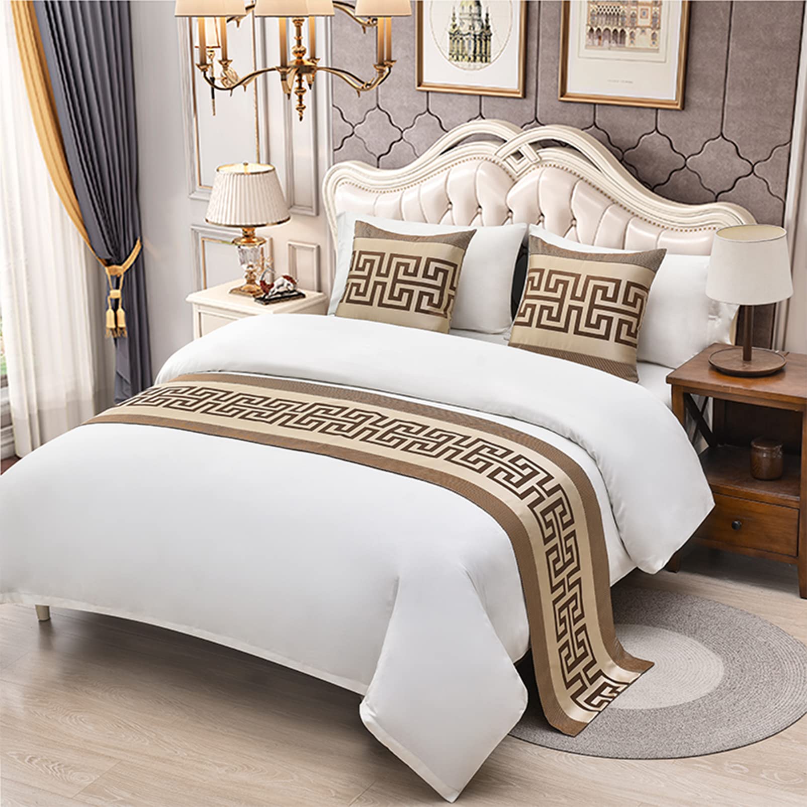 QFWMCW Luxury Bed Runner Scarf High-end Jacquard Bed Flag Bed Towel King Size Soft BedSpread Bedding Scarf Hotel Decorative Bed Throw Blanket Bed Runner for Bedroom Guestroom Hotel