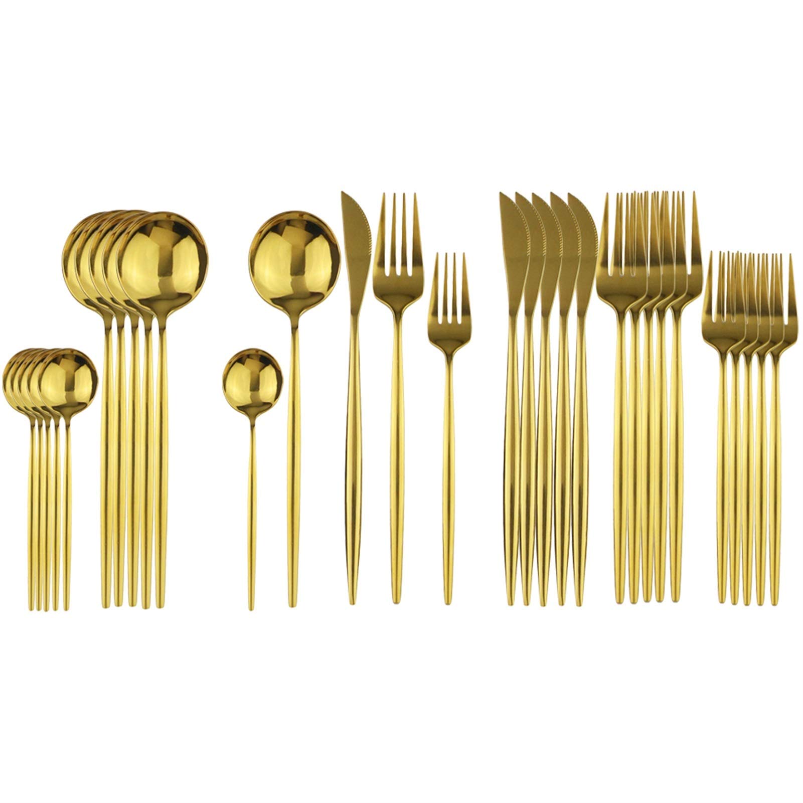 Ménagère 30 pièces en acier inoxydable or avec couteaux de dessert miroir