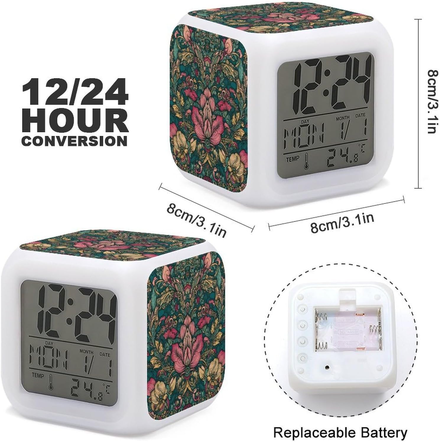 Beautiful Colorful Alarm Clock 7 Color Changing Nightlight image 2