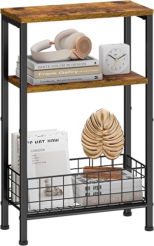 Miniatura 11 de X-cosrack Mesa Auxiliar, Mesa Lateral Pequeña con Almacenamiento, Mesita de Noche de 3 Niveles para Sala de Estar, Dormitorio, Espacios Pequeños,