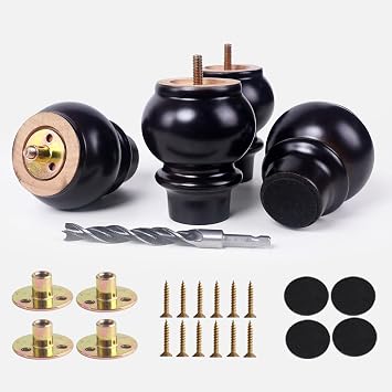 Wood Furniture Legs Couch Legs 4 Inch Sofa Legs,Wooden Legs for Furniture Set of 4 Replacement Cabinet Legs Dresser Legs Bed Frame Legs