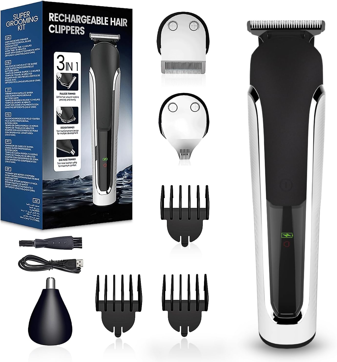 elestyle tagliacapelli professionale All-In-One, tagliacapelli da uomo con rifinitore di precisione, rifinitore per peli del naso, accessorio pettine, 90 minuti di autonomia, impermeabile - Immagine 1