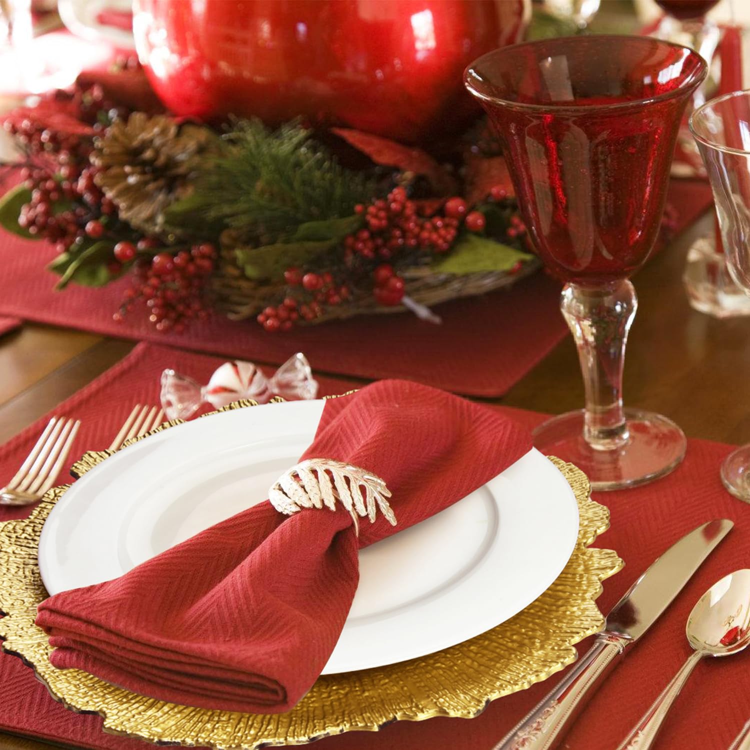 ALINK Gold Platzteller, Riffteller, Ladegerät für Speiseteller, 33 cm, Kunststoff-Ladegeräte für Hochzeiten, Weihnachten und Partys, 6 Stück-wiederverwendbar