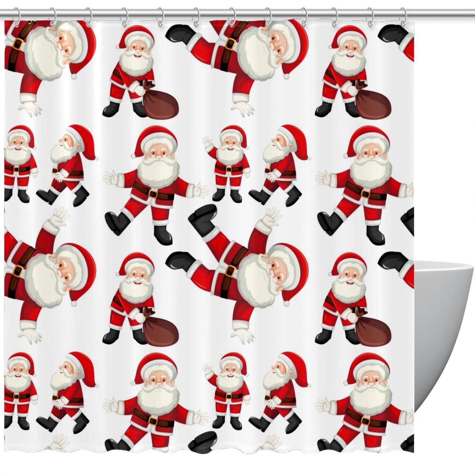 Rideau de douche Père Noël rouge imperméable avec crochets de fixation