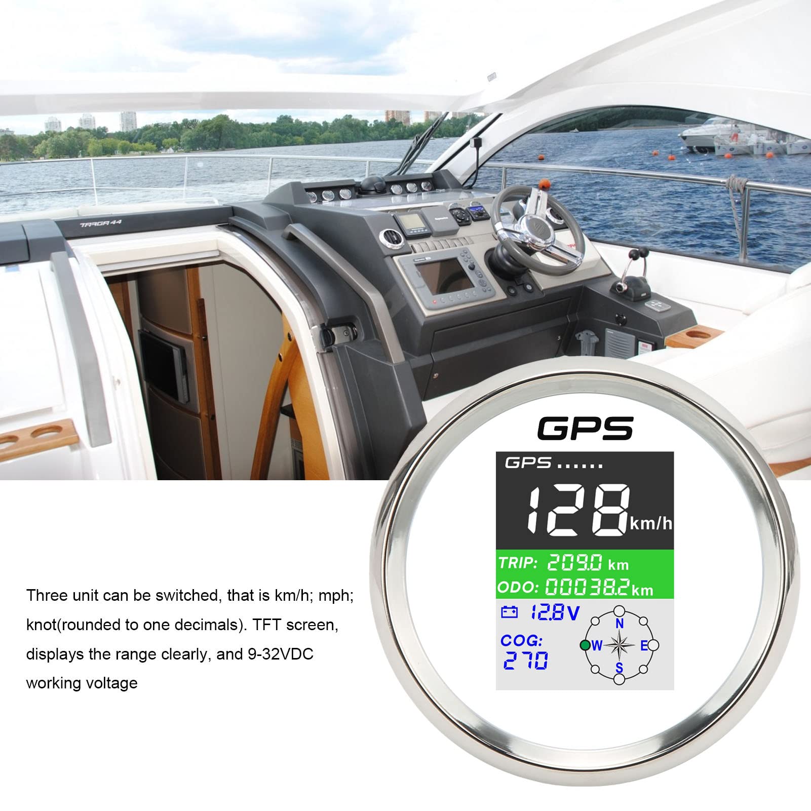 GPS Compteur de Vitesse avec Conception étanche IP67 (White Dial