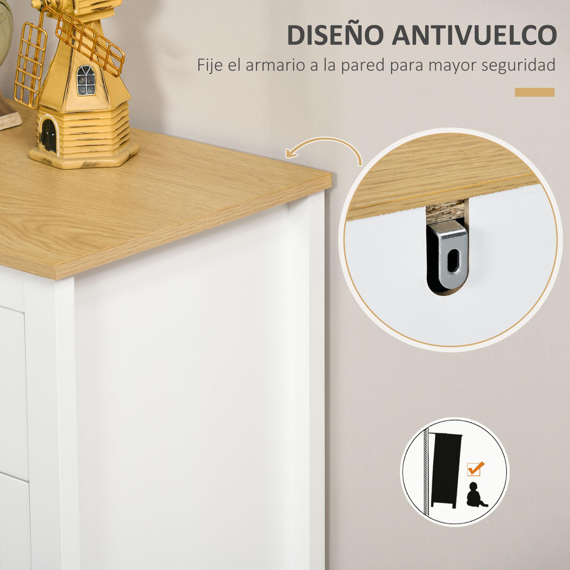 HOMCOM Aparador para Salón Armario Auxiliar con 2 Puertas de Vidrio 3 Cajones y Estante Ajustable para Cocina Comedor Pasillo 120x40x70 cm Blanco